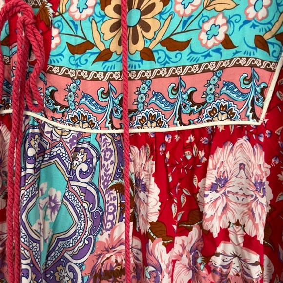 R.Vivimos Women's Long Sleeve Floral Print V Neck Bohemian Dress Large (RED) - Picture 4 of 4